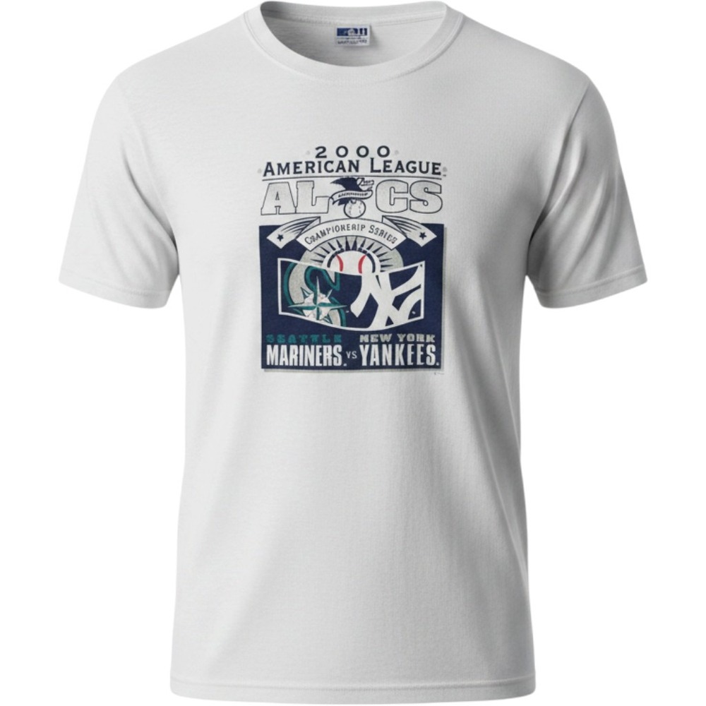 VTG 2000 ALCS Mariners Yankees Gear For Sports Mens XXL White Graphic T-Shirt